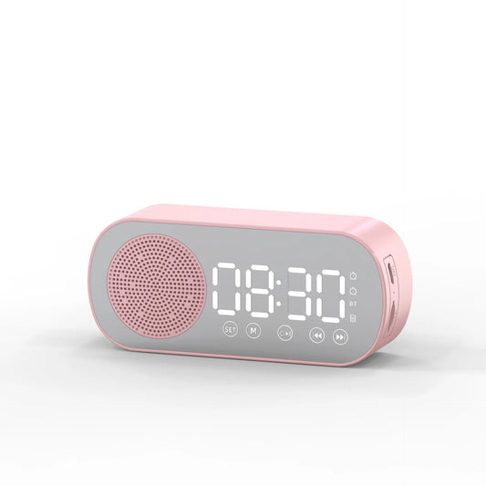 1 Piece Digital Alarm Clock with Bluetooth Speaker, Mirror Display and Adjustable Night Light for Bedrooms and Bedside Use, Pink