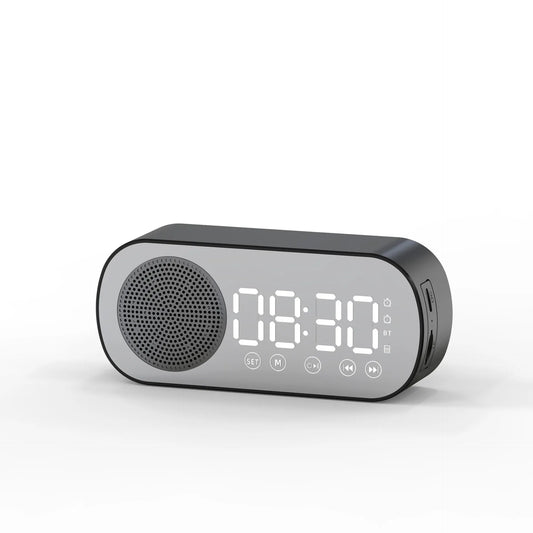 1 Piece Digital Alarm Clock with Bluetooth Speaker, Mirror Display and Adjustable Night Light for Bedrooms and Bedside Use, Black