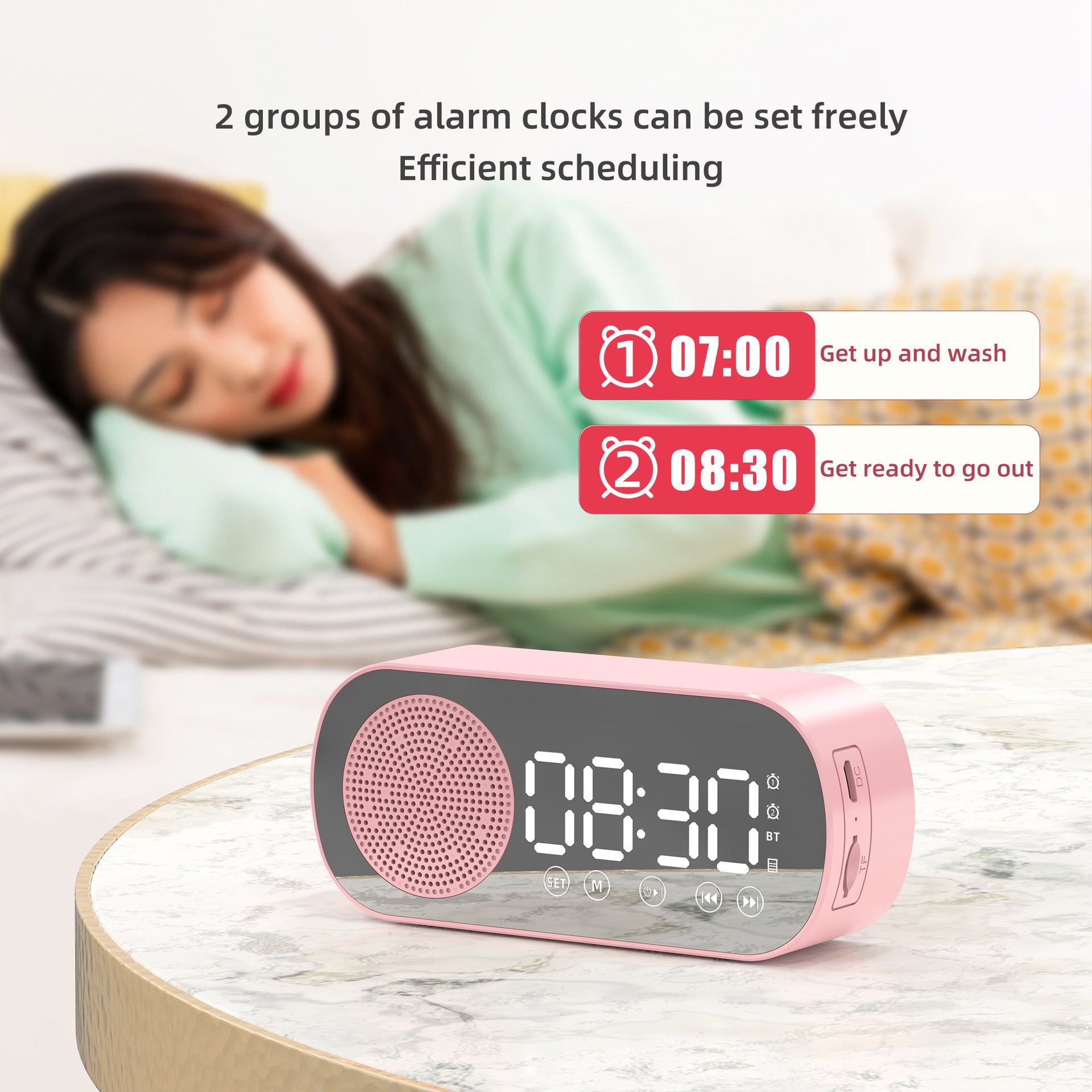 Alarm clock radio - mains powered alarm clock radio - child's alarm clock - digital alarm clocks - analog alarm clock - digital alarm clock - digital bedroom alarm clock - Bluetooth speaker - speaker - mirror with light - portable radio - Black - 1 piece - Image 5
