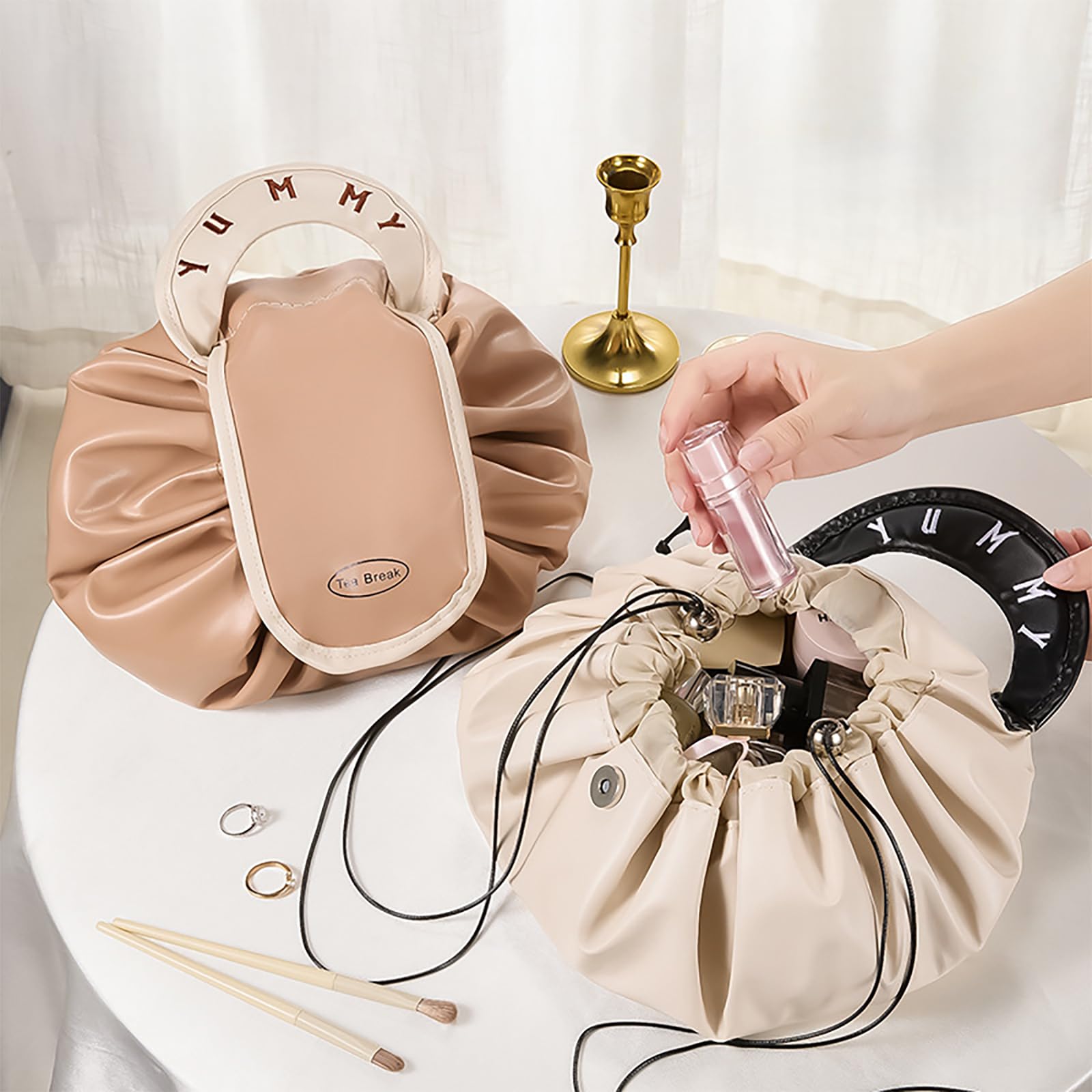 Make up bag-Portable Cosmetic Bag-Large Capacity Organizer-With Drawstring & Handle-Waterproof Toiletry Bag-Suitable for Gym-Beach-Business Trips - Image 5