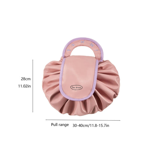 Foldable Drawstring Toiletry Bag, Water-Resistant Cosmetic Organiser with Zipped Compartments for Makeup, Skincare and Travel, Pink - Image 2