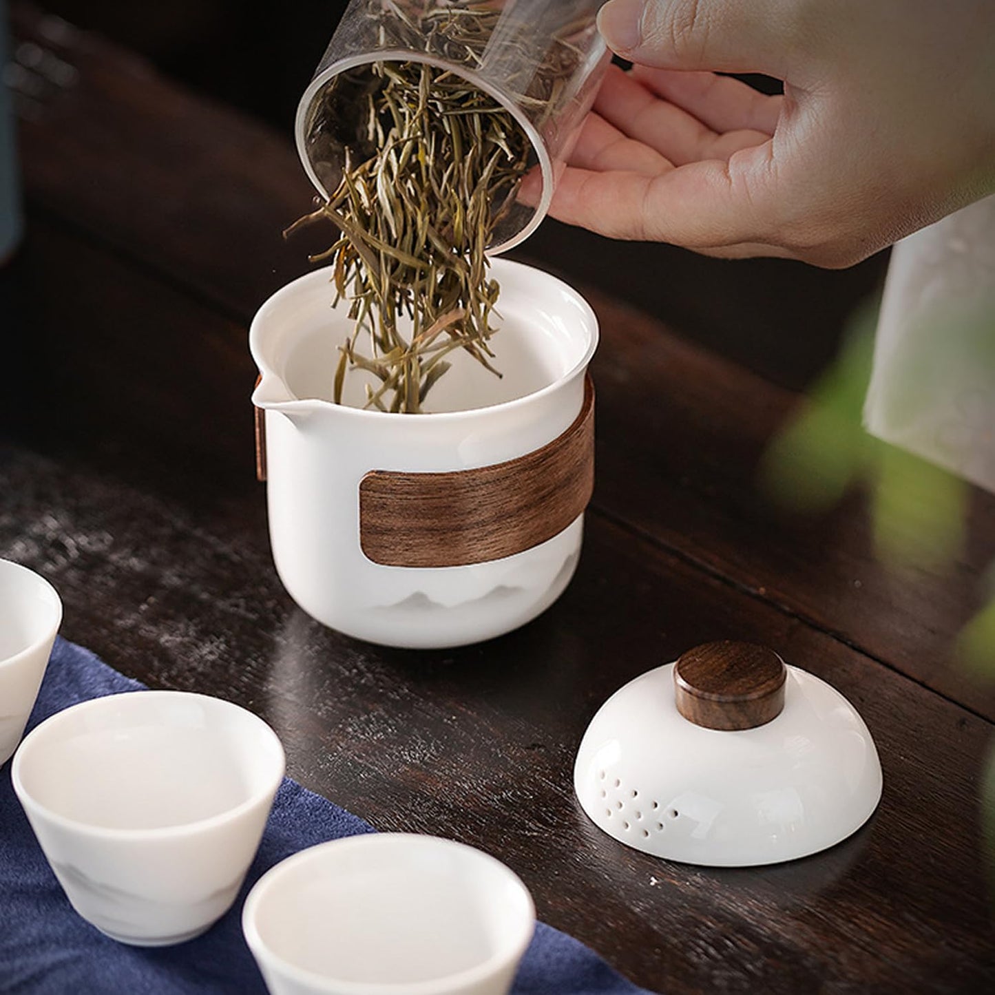 Travel Tea Set - Tea Set - Teapot - Teacups - Ceramic - Kung Fu - Camping - Outdoor - Travel - Including Travel Bag - 4 Pieces - Gift - White - Image 4