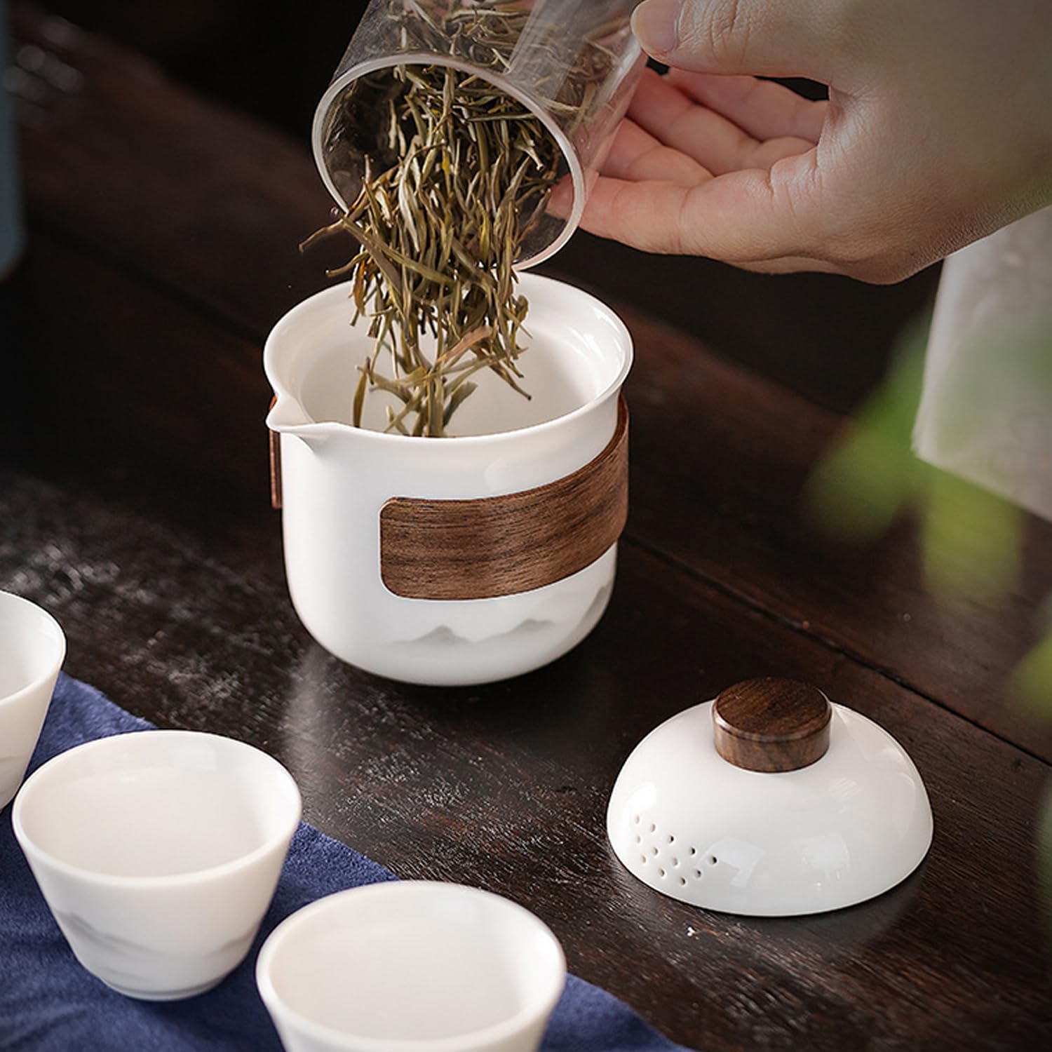 Travel Tea Set - Tea Set - Teapot - Teacups - Ceramic - Kung Fu - Camping - Outdoor - Travel - Including Travel Bag - 4 Pieces - Gift - White - Image 4