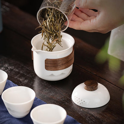 Travel Tea Set - Tea Set - Teapot - Teacups - Ceramic - Kung Fu - Camping - Outdoor - Travel - Including Travel Bag - 4 Pieces - Gift - White - Image 4