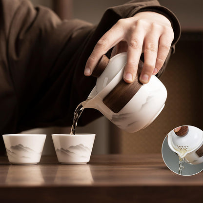 Travel Tea Set - Tea Set - Teapot - Teacups - Ceramic - Kung Fu - Camping - Outdoor - Travel - Including Travel Bag - 4 Pieces - Gift - White - Image 5