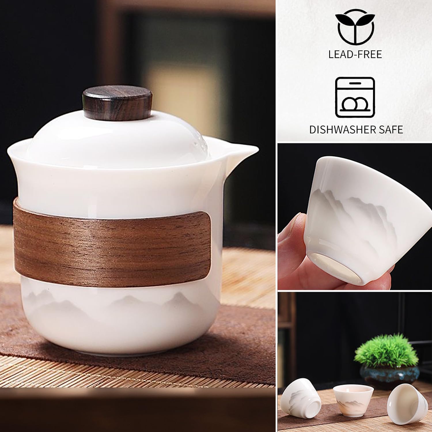 Travel Tea Set - Tea Set - Teapot - Teacups - Ceramic - Kung Fu - Camping - Outdoor - Travel - Including Travel Bag - 4 Pieces - Gift - White - Image 6