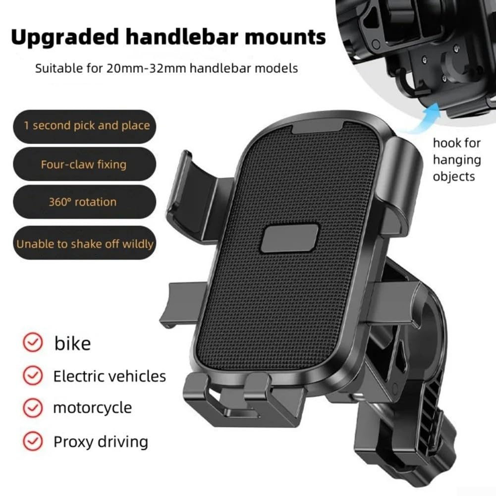 Bicycle Phone Holder - Universal - Shock and Vibration Protection - Bicycle/Motorcycle/Scooter/ATV - Phone Stand - Smartphone Holder - 360 Degree Rotatable - Black - Image 6