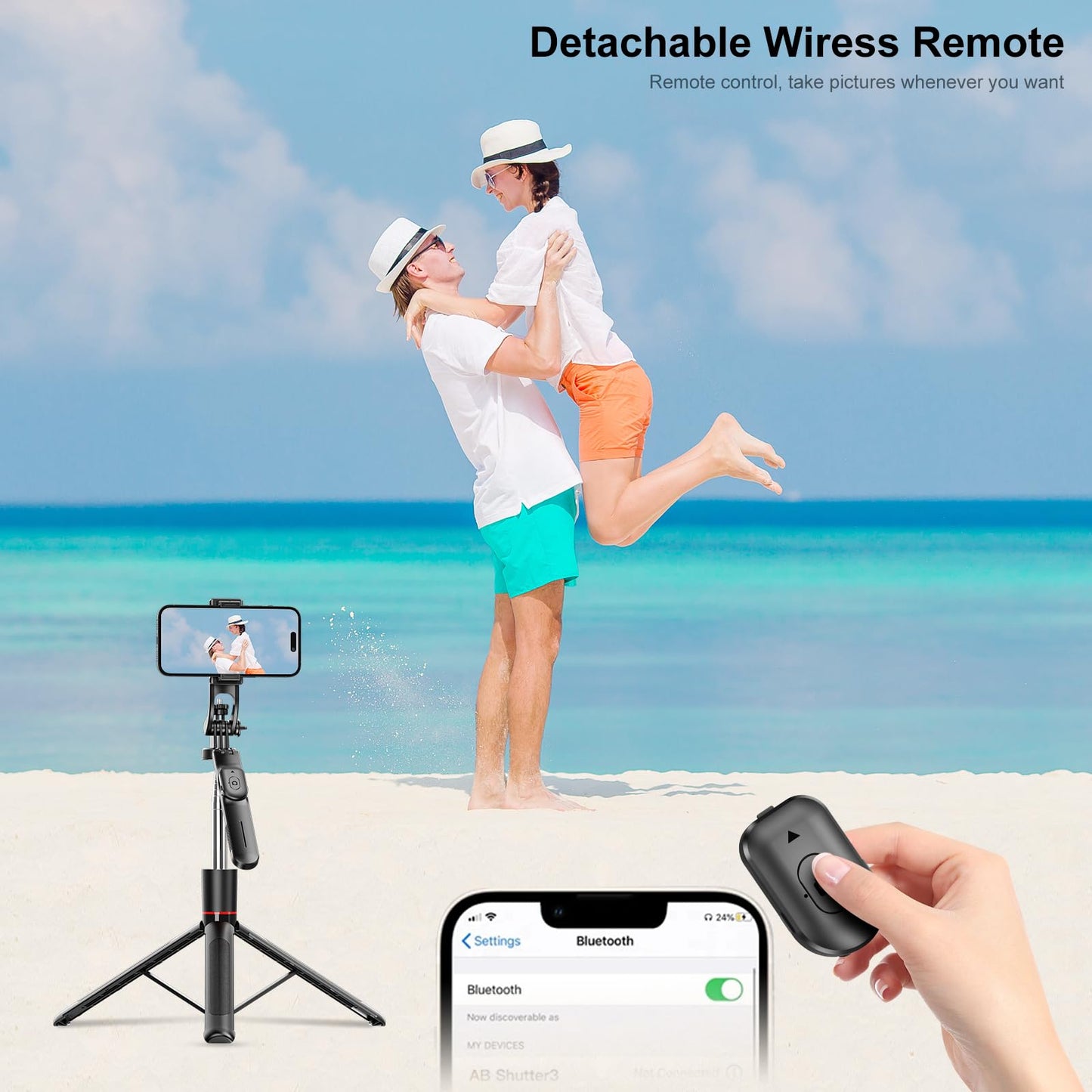 Selfie Stick - Tripod - Phone Tripod - Bluetooth - With Remote Control - Extendable - Wireless - 3 in 1 - Smartphone Holder - Vlogging - Black - 1 piece - Image 6