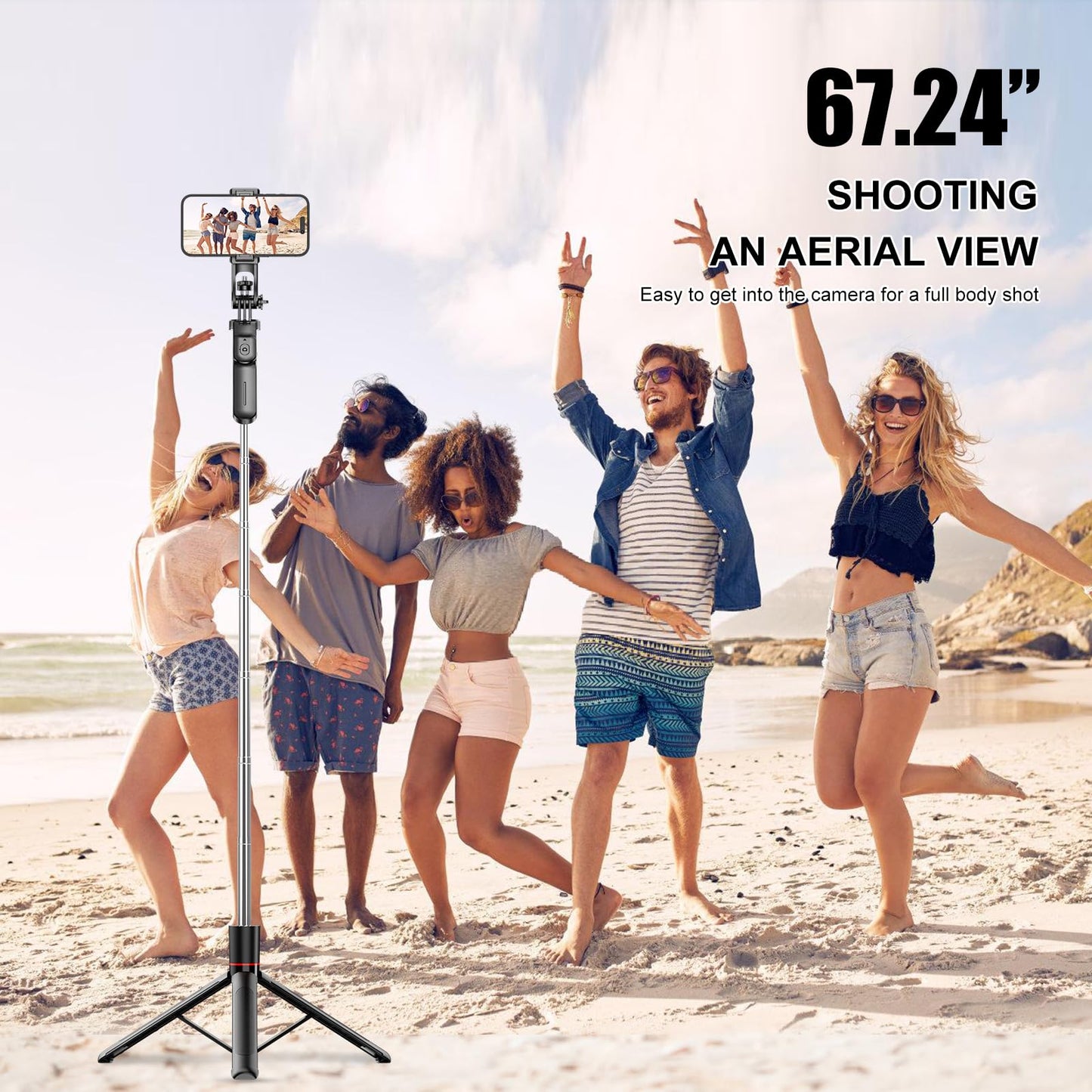 Selfie Stick - Tripod - Phone Tripod - Bluetooth - With Remote Control - Extendable - Wireless - 3 in 1 - Smartphone Holder - Vlogging - Black - 1 piece - Image 7