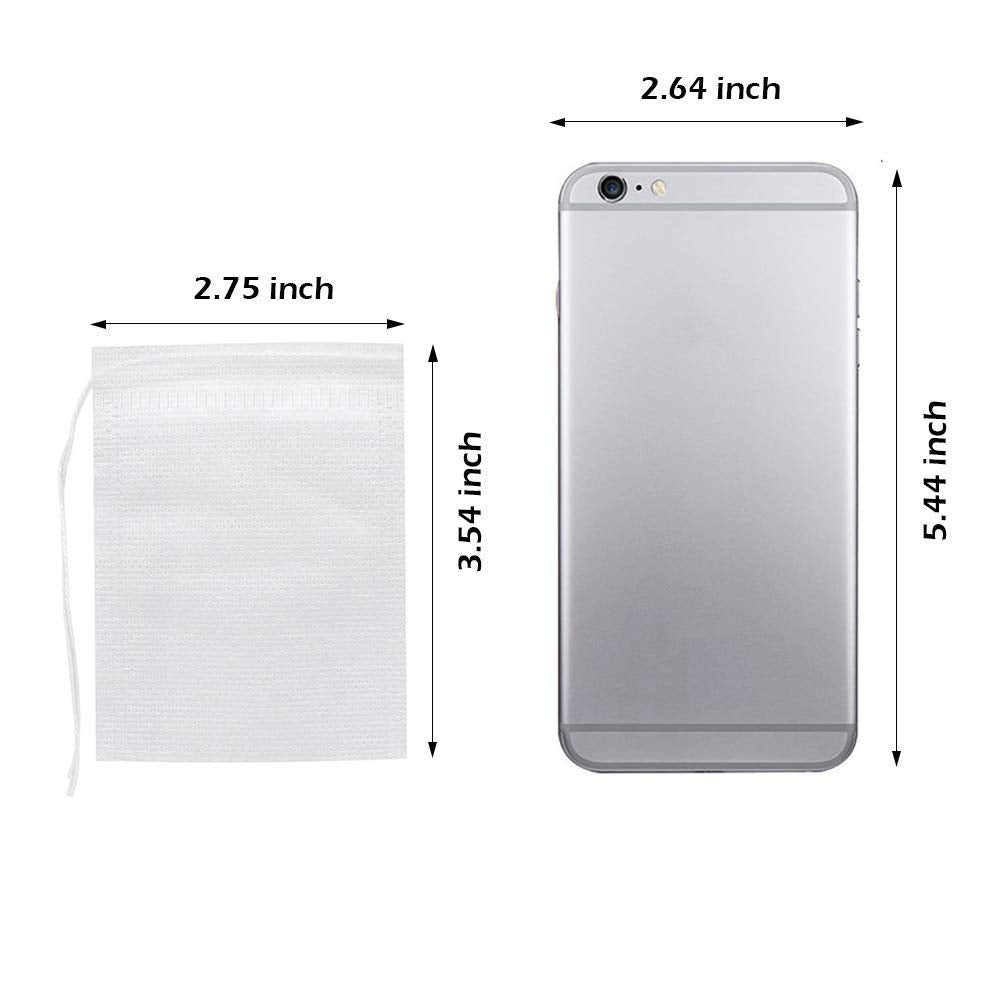 Tea Bags - Empty Tea Bags - Tea Filters - Coffee Filters - Filter Bags - Herbal Bags - Tea Strainer - Disposable Tea Filters - Drawstring Bags - Loose Tea - Ground Coffee - Bulk Pack - Unscented - 7 x 9 cm - White - 400 Pieces - Image 2