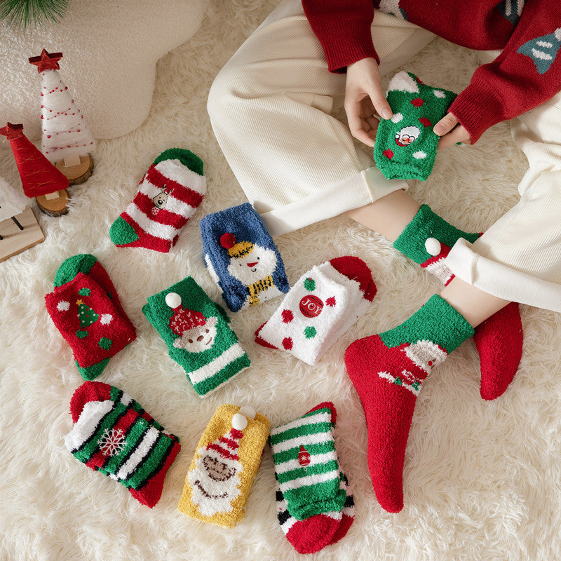 Christmas Socks Women - House Socks - Warm Winter Socks - Fluffy Socks - Christmas Gift Woman - In Christmas Ball - Slipper Socks - Soft Socks - Santa Claus - Holidays - Gift for Her - Funny Socks - Bed Socks - Red Green - One Size - 1 Piece - Image 3