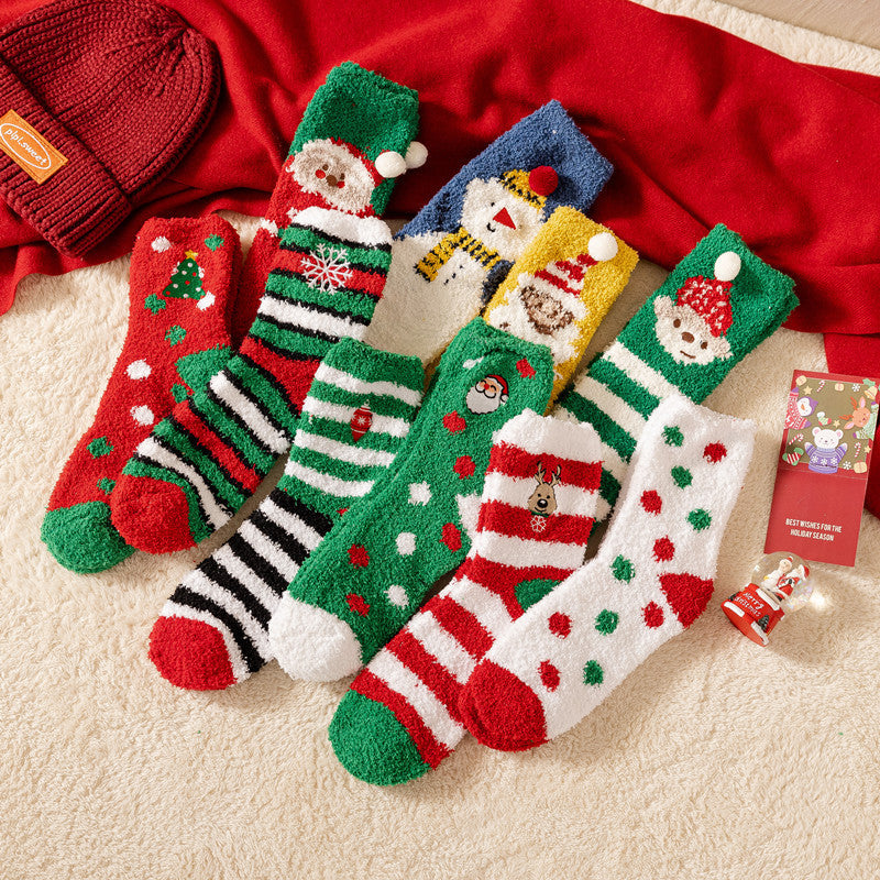 Christmas Socks Women - House Socks - Warm Winter Socks - Fluffy Socks - Christmas Gift Woman - In Christmas Ball - Slipper Socks - Soft Socks - Santa Claus - Holidays - Gift for Her - Funny Socks - Bed Socks - Red Green - One Size - 1 Piece - Image 4