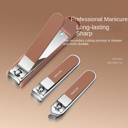 Manicure set - Pedicure set - Nail clippers - Nail scissors - Nail file - Tweezers - Stainless steel - Luxury case - Travel size - Nail cutting - Cuticle pusher - Nail styling - Hands and feet - Compact - Beige - 7 pieces - Image 3