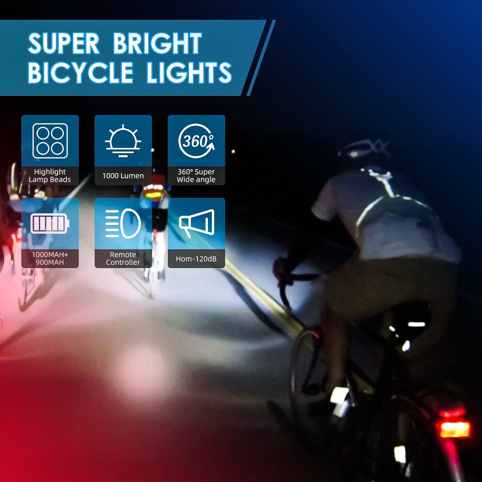 Bicycle Lighting Set - Bicycle Headlight - Rear Light with Turn Signal - USB Rechargeable - Bicycle Lights - LED Lighting - Flashing Light - Waterproof - Wireless Remote Control - MTB Accessories - Road Bike - City Bike - Black - 1 Piece - Image 3