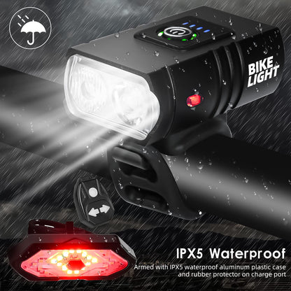 Bicycle Lighting Set - Bicycle Headlight - Rear Light with Turn Signal - USB Rechargeable - Bicycle Lights - LED Lighting - Flashing Light - Waterproof - Wireless Remote Control - MTB Accessories - Road Bike - City Bike - Black - 1 Piece - Image 5