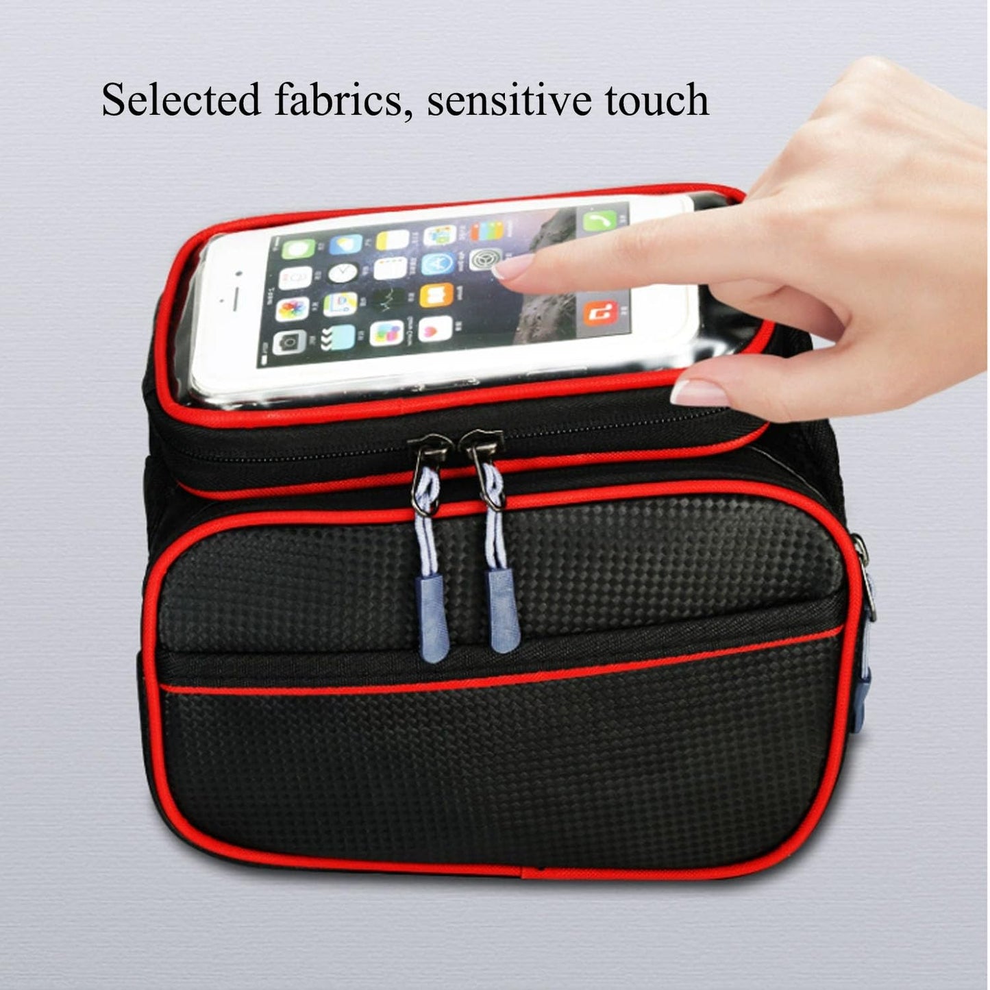 Bicycle Bag - Frame Bag - Bicycle Phone Holder - Top Tube Bag - Smartphone Holder - MTB Accessories - Road Bike - E-Bike - Waterproof - Touchscreen - Bicycle Accessories - Storage Bag - Bicycle Holder with Storage Space - Double Bag - Black - 1 piece - Image 4