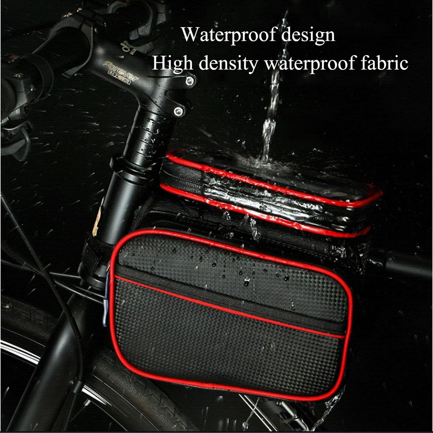 Bicycle Bag - Frame Bag - Bicycle Phone Holder - Top Tube Bag - Smartphone Holder - MTB Accessories - Road Bike - E-Bike - Waterproof - Touchscreen - Bicycle Accessories - Storage Bag - Bicycle Holder with Storage Space - Double Bag - Black - 1 piece - Image 5