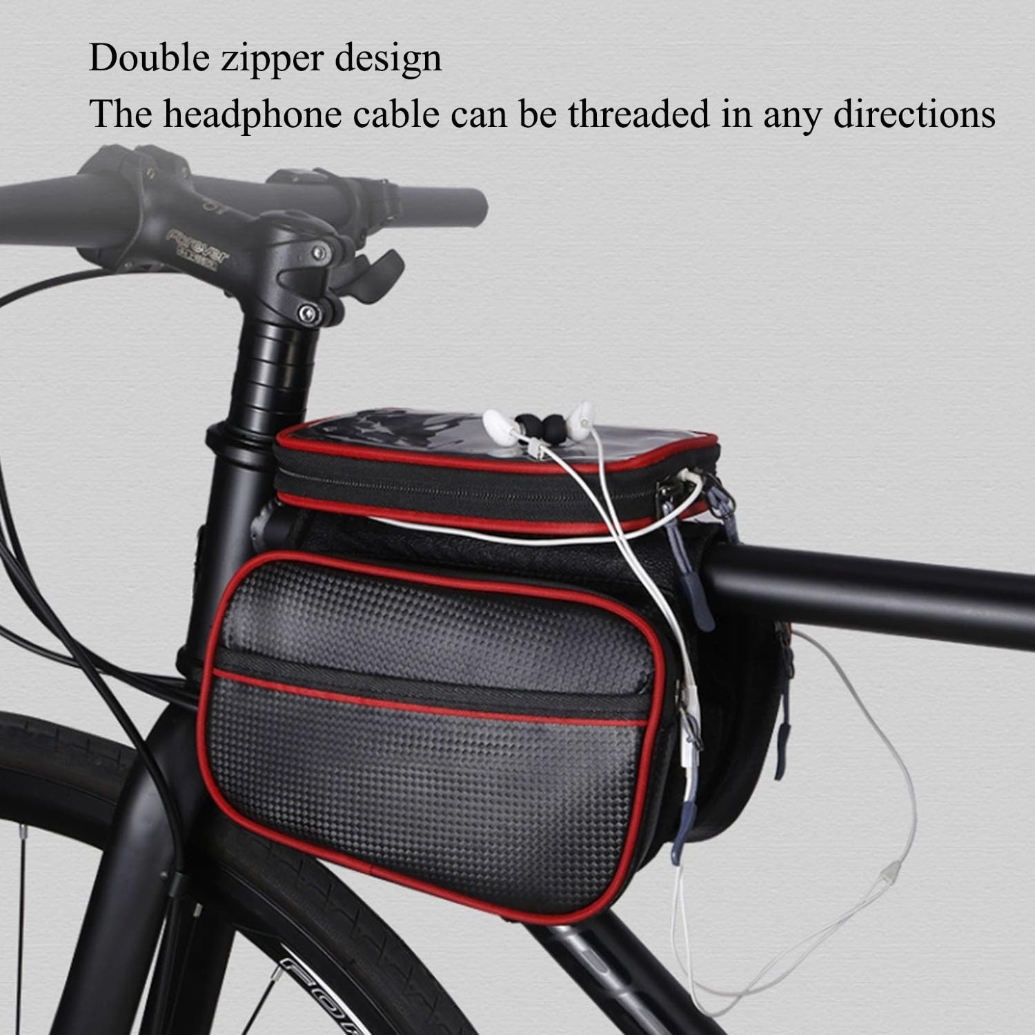Bicycle Bag - Frame Bag - Bicycle Phone Holder - Top Tube Bag - Smartphone Holder - MTB Accessories - Road Bike - E-Bike - Waterproof - Touchscreen - Bicycle Accessories - Storage Bag - Bicycle Holder with Storage Space - Double Bag - Black - 1 piece - Image 6