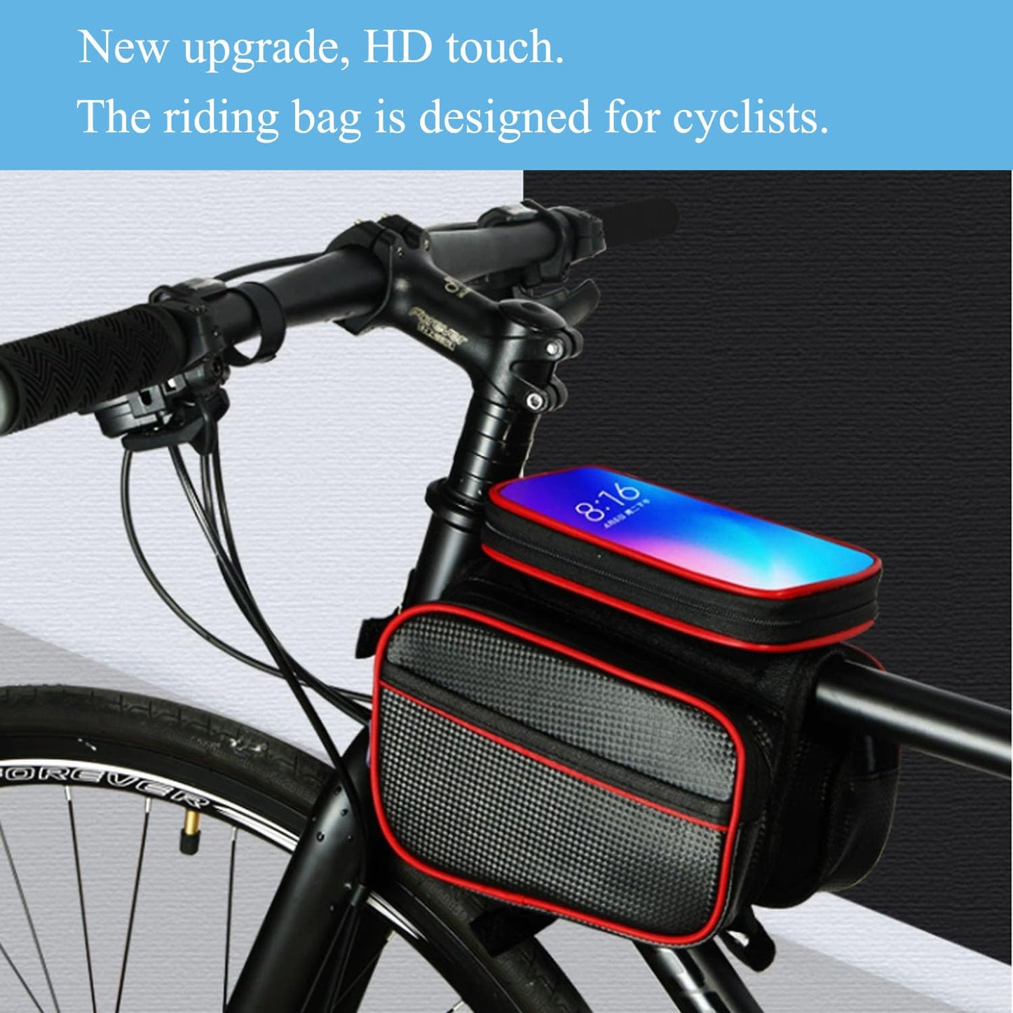 Bicycle Bag - Frame Bag - Bicycle Phone Holder - Top Tube Bag - Smartphone Holder - MTB Accessories - Road Bike - E-Bike - Waterproof - Touchscreen - Bicycle Accessories - Storage Bag - Bicycle Holder with Storage Space - Double Bag - Black - 1 piece - Image 7