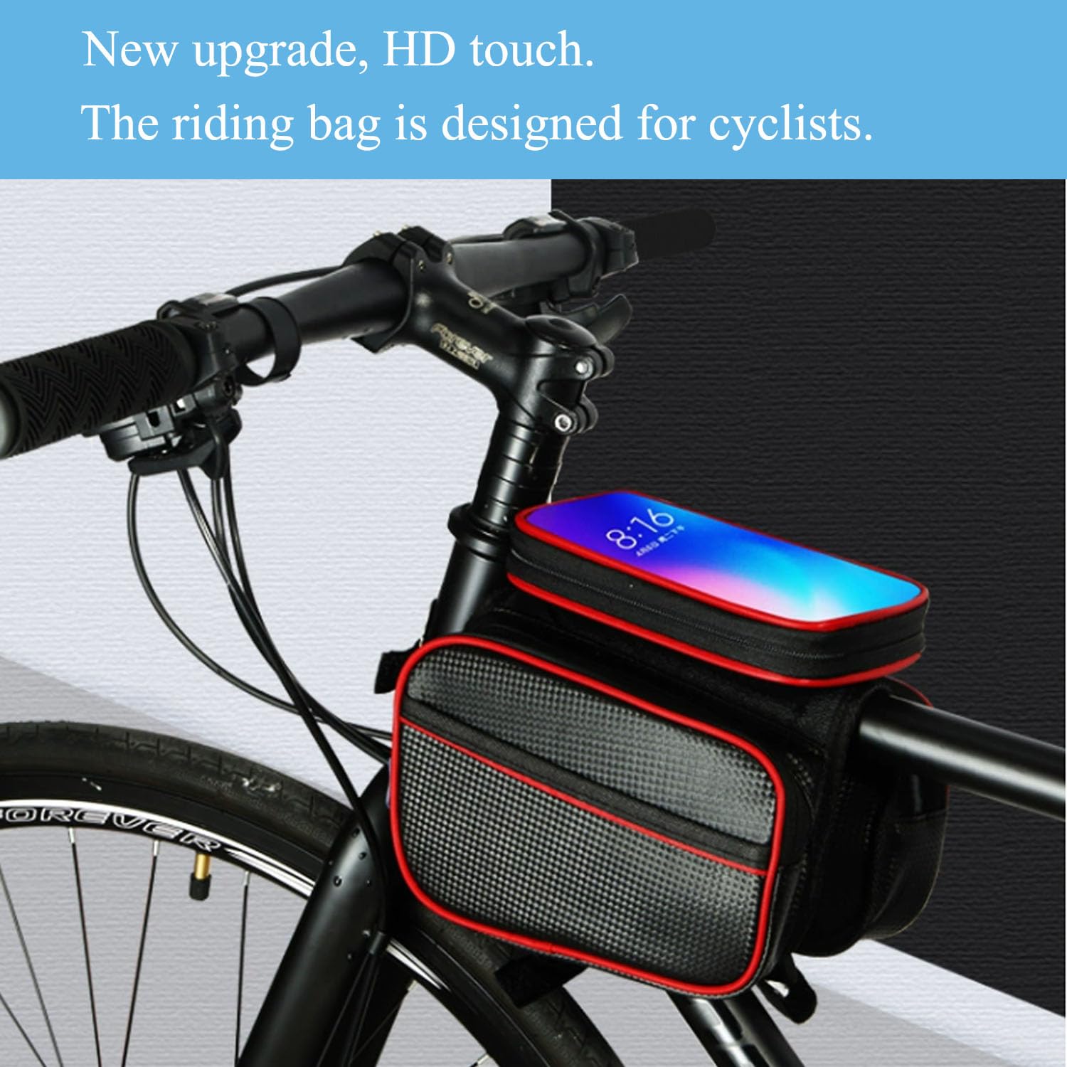 Bicycle Bag - Frame Bag - Bicycle Phone Holder - Top Tube Bag - Smartphone Holder - MTB Accessories - Road Bike - E-Bike - Waterproof - Touchscreen - Bicycle Accessories - Storage Bag - Bicycle Holder with Storage Space - Double Bag - Black - 1 piece - Image 7