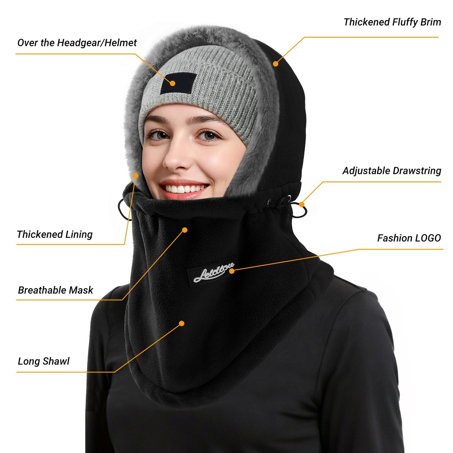 Balaclava - Ski Mask - Neck Warmer - Winter Hat - Fleece Hat - Neck Scarf - Hooded Hat - Balaclava - Windproof Hat - Thermal Hat - Women's Winter Hat - Men's Ski Mask - Warm Hat - Fleece Scarf - Face Mask - Motorcycle Hat - Black - 1 Piece - Image 3