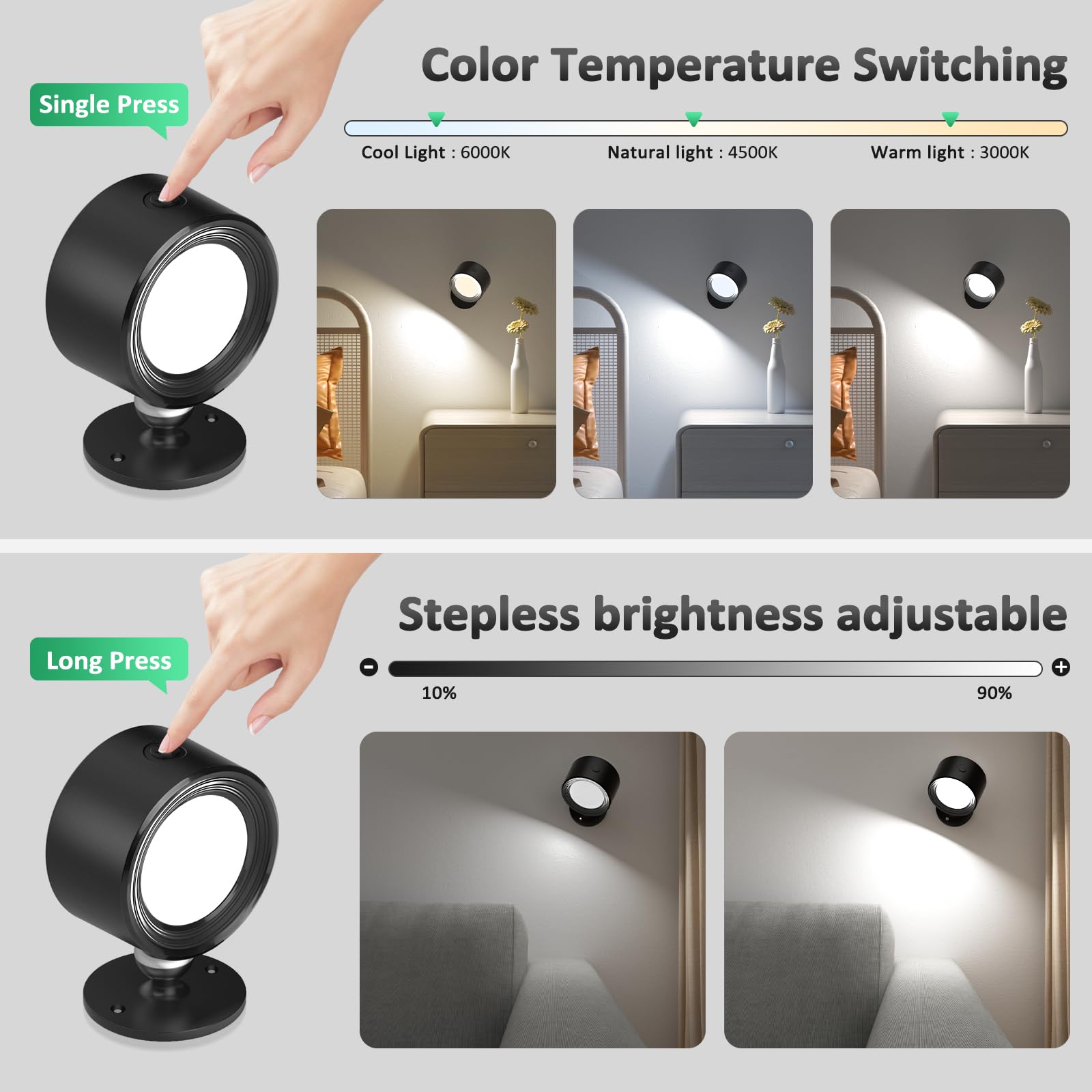 Night Light - Table Lamp - Bedside Lamp - Mood Lamp - Wireless Table Lamp - Rechargeable Lamp - LED Night Lamp - Touch Lamp - Dimmable Lamp - Desk Lamp - Mood Lighting - Portable Lamp - Bedroom Lamp - Modern Design - USB Rechargeable - Black - 1 Piece - Image 3