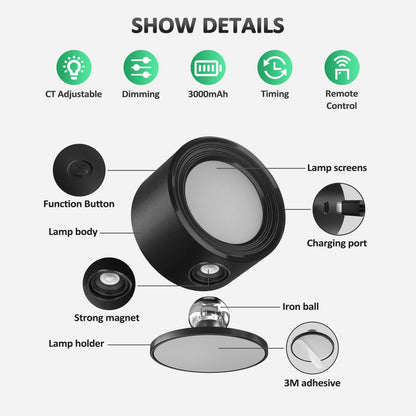 Night Light - Table Lamp - Bedside Lamp - Mood Lamp - Wireless Table Lamp - Rechargeable Lamp - LED Night Lamp - Touch Lamp - Dimmable Lamp - Desk Lamp - Mood Lighting - Portable Lamp - Bedroom Lamp - Modern Design - USB Rechargeable - Black - 1 Piece - Image 6