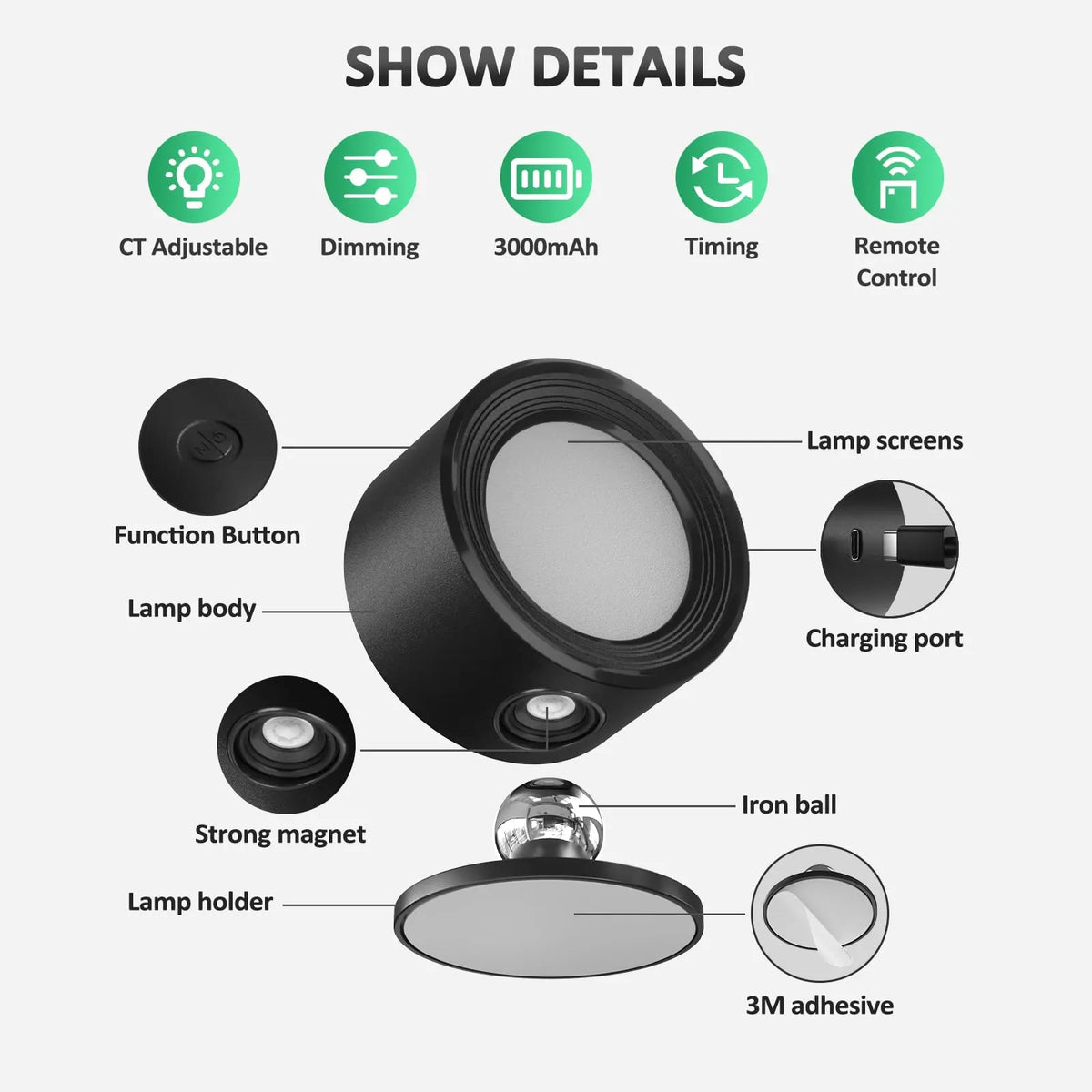Rechargeable LED Table Lamp with Touch Dimming, Portable Wireless Bedside Light for Bedroom, Desk and Mood Lighting, Black - Image 6
