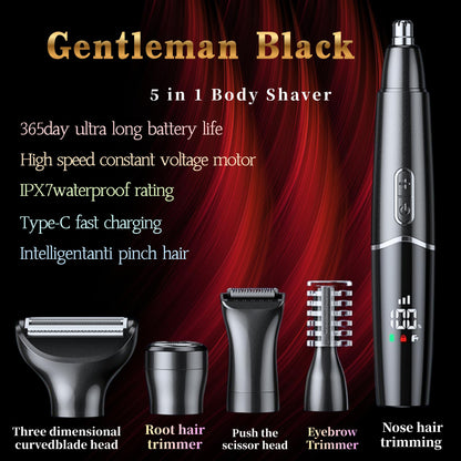 Nose Trimmer - 5-in-1 Rechargeable - Nose & Ear Hair Trimmer - IPX7 Waterproof - Two-Blade Trimming Set, Unisex, for Nose, Eyebrow, Beard, Bikini Line & Facial Hair Removal (Black) - Image 2