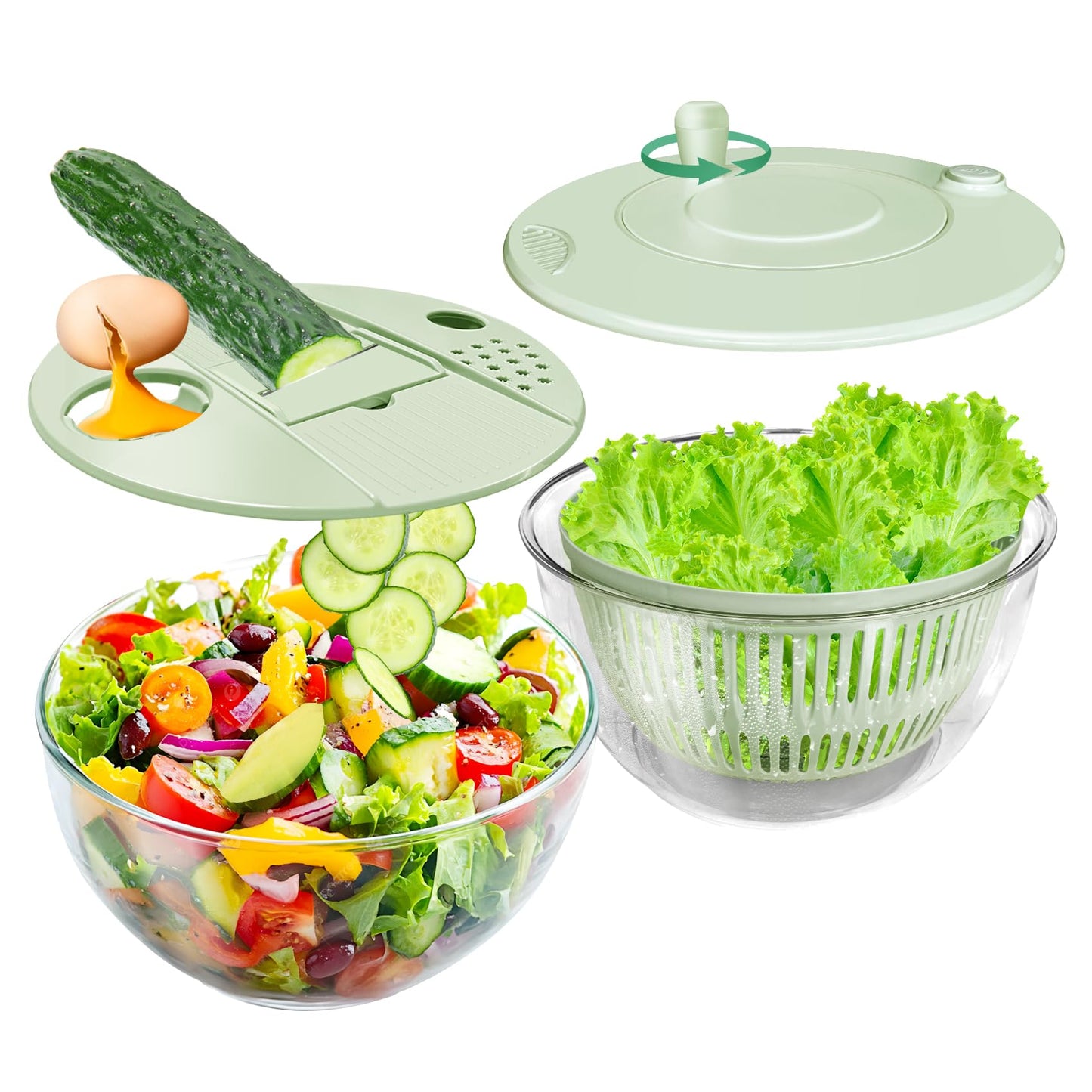 Vegetable Slicer - Salad Spinner - Mandoline - Salad Spinner - Multifunctional Vegetable Slicer - Vegetable Cutter Set - Grater - Kitchen Aid - Kitchen Utensil - Julienne Slicer - Vegetable Grater - Kitchen Gadget - Shredder - Mint Green - Lettuce Slicer  - Image 7