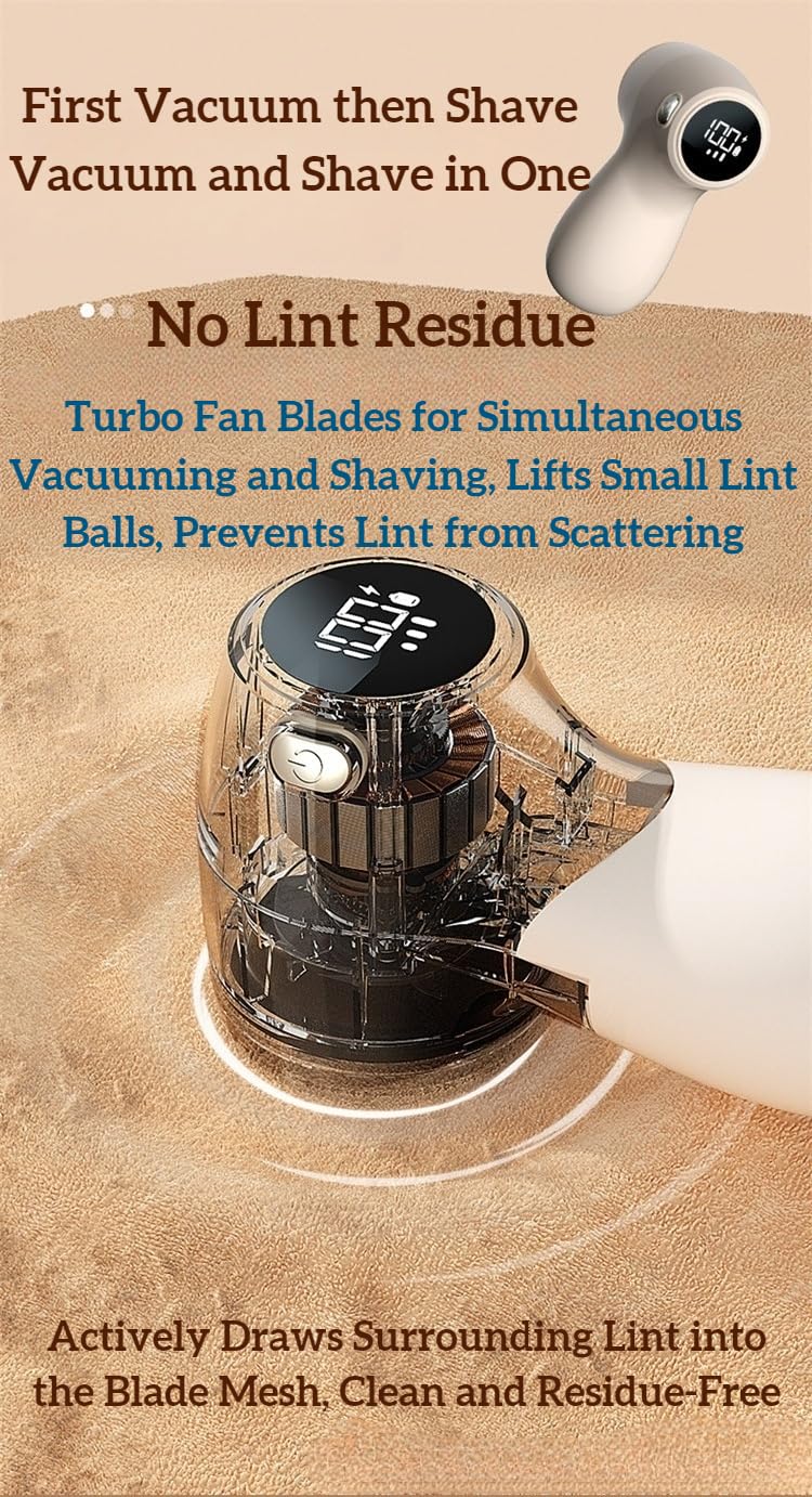 Lint Remover - Lint Trimmer - Lint Remover - Electric Lint Remover - Clothes Roller - Lint Brush - Rechargeable - LED Display - Cordless - Clothes Shaving - Lint Removal - Wool Comb - Beige - 1 Piece - Image 3