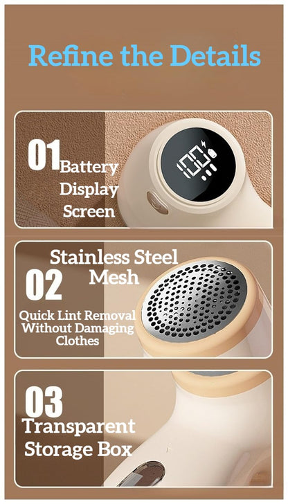 Lint Remover - Lint Trimmer - Lint Remover - Electric Lint Remover - Clothes Roller - Lint Brush - Rechargeable - LED Display - Cordless - Clothes Shaving - Lint Removal - Wool Comb - Beige - 1 Piece - Image 5