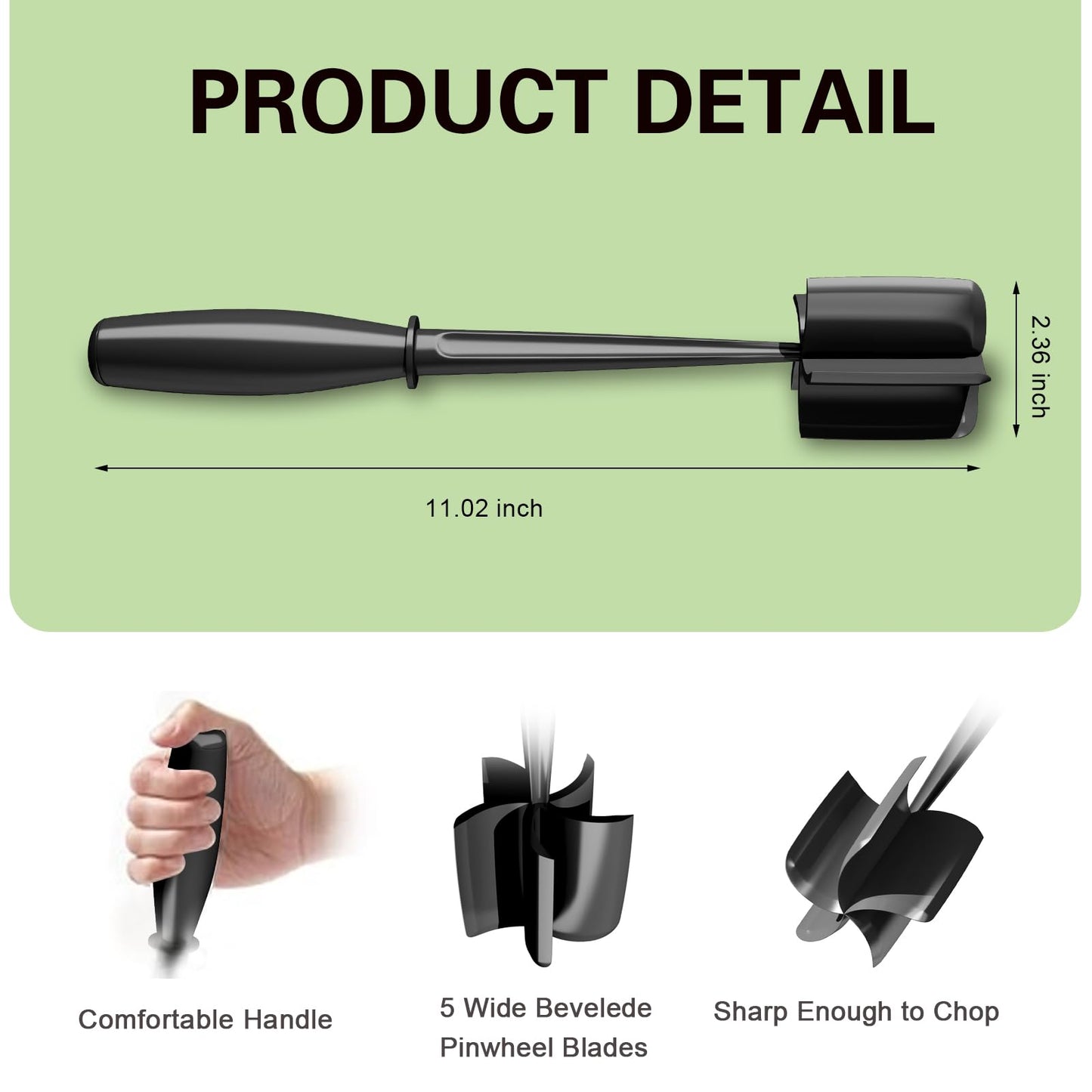 Minced Meat Ruller - Potato Masher - Meat Masher - Mashed Potatoes - Meat Chopper - Kitchen Utensils - Vegetable Masher - Hamburger Chopper - Mashed Potato Masher - Kitchen Tools - Meat Chopper - Heat Resistant - Spatula - Black - 1 Piece - Image 2