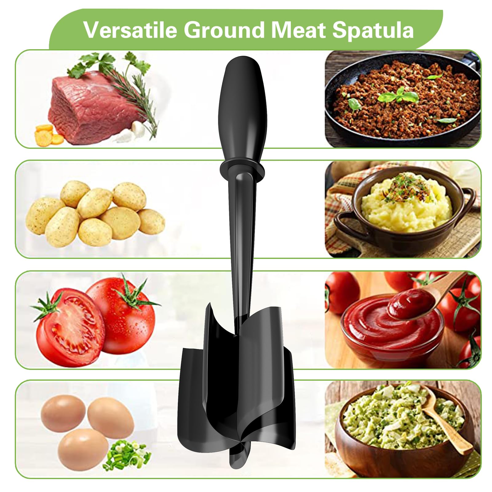 Minced Meat Ruller - Potato Masher - Meat Masher - Mashed Potatoes - Meat Chopper - Kitchen Utensils - Vegetable Masher - Hamburger Chopper - Mashed Potato Masher - Kitchen Tools - Meat Chopper - Heat Resistant - Spatula - Black - 1 Piece - Image 3