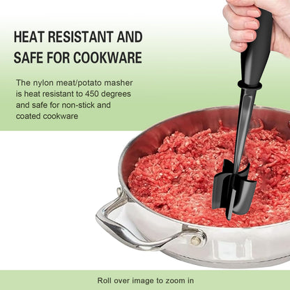 Minced Meat Ruller - Potato Masher - Meat Masher - Mashed Potatoes - Meat Chopper - Kitchen Utensils - Vegetable Masher - Hamburger Chopper - Mashed Potato Masher - Kitchen Tools - Meat Chopper - Heat Resistant - Spatula - Black - 1 Piece - Image 4
