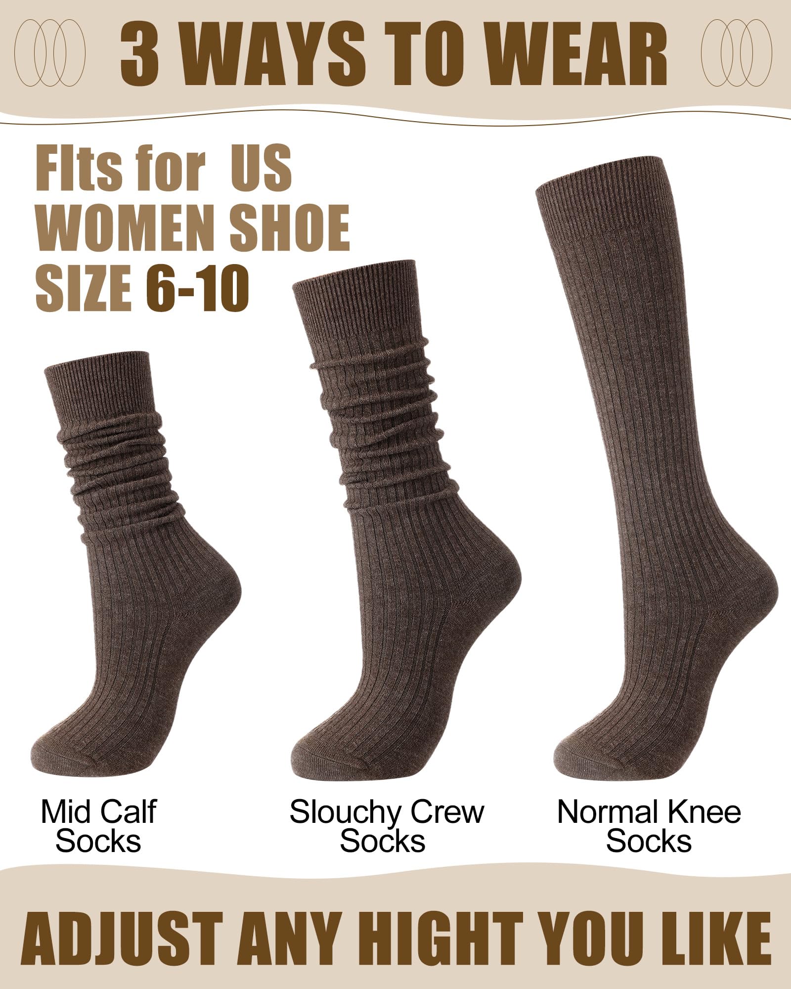 Knee Socks Women - Long Socks - Slouch Socks - Ribbed Socks - Drop-Down Socks - Winter Socks - Cotton - Leg Warmer Effect - High Socks - Warm House Socks - Women's Stockings - Ribbed Socks - Casual - Retro - Multicolor - 5 Pairs - Image 2