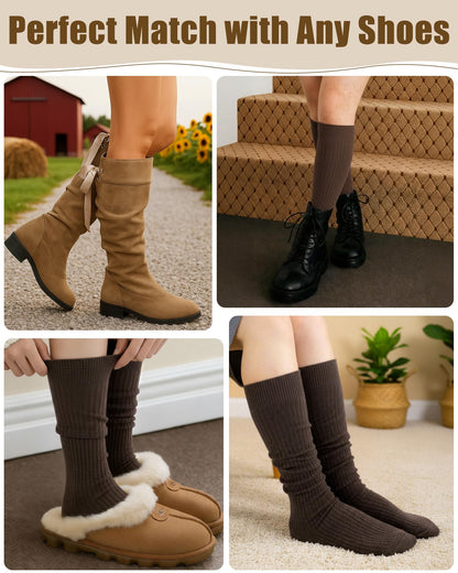 Knee Socks Women - Long Socks - Slouch Socks - Ribbed Socks - Drop-Down Socks - Winter Socks - Cotton - Leg Warmer Effect - High Socks - Warm House Socks - Women's Stockings - Ribbed Socks - Casual - Retro - Multicolor - 5 Pairs - Image 5