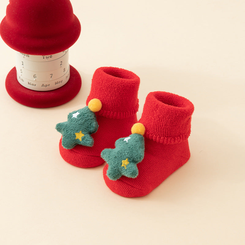 Baby Christmas Socks - Non-Slip Baby Socks - Warm House Socks - First Christmas - Santa Claus - Reindeer - Christmas Tree - Christmas Boots - Winter Booties - Maternity Gift - Christmas Clothes - Cotton Socks - Non-Slip Sole - Christmas Gift - Red Mix - 6 - Image 3