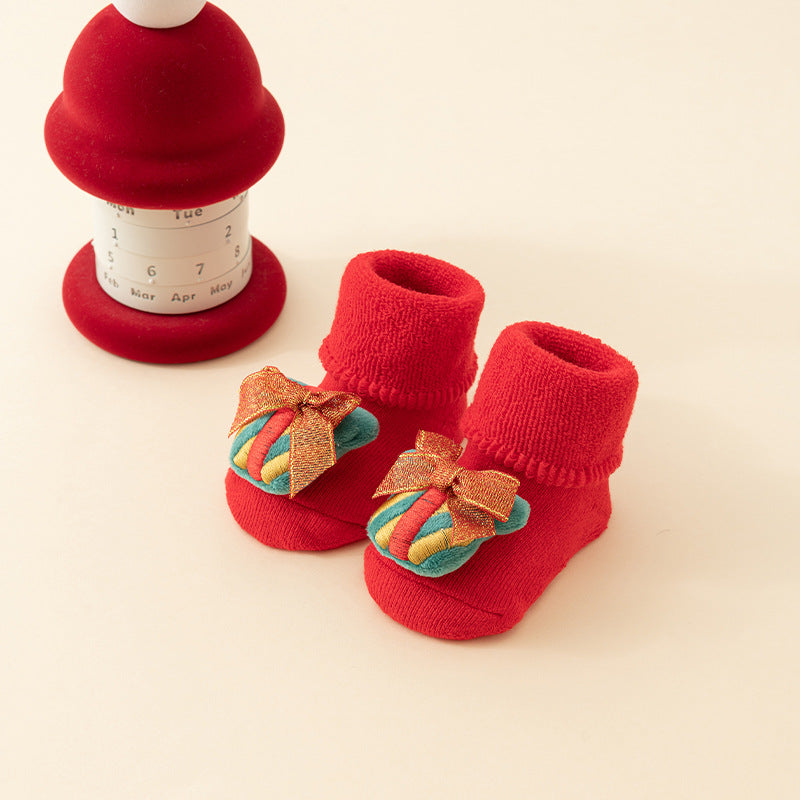 Baby Christmas Socks - Non-Slip Baby Socks - First Christmas - Warm House Socks - Snowman - Reindeer - Christmas Tree - Santa Hat - Christmas Gift - Booties - Winter Clothes - Maternity Gift - 3D Figures - Christmas Outfit - Red Mix - 6 Pairs - Image 2
