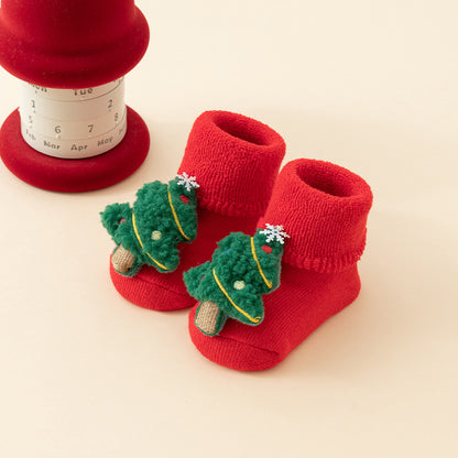 Baby Christmas Socks - Non-Slip Baby Socks - First Christmas - Warm House Socks - Snowman - Reindeer - Christmas Tree - Santa Hat - Christmas Gift - Booties - Winter Clothes - Maternity Gift - 3D Figures - Christmas Outfit - Red Mix - 6 Pairs - Image 5