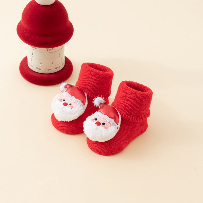 Baby Christmas Socks - Non-Slip Baby Socks - First Christmas - Warm House Socks - Snowman - Reindeer - Christmas Tree - Santa Hat - Christmas Gift - Booties - Winter Clothes - Maternity Gift - 3D Figures - Christmas Outfit - Red Mix - 6 Pairs - Image 6