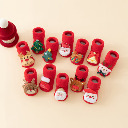 Baby Christmas Socks - Non-Slip Baby Socks - First Christmas - Warm House Socks - Snowman - Reindeer - Christmas Tree - Santa Hat - Christmas Gift - Booties - Winter Clothes - Maternity Gift - 3D Figures - Christmas Outfit - Red Mix - 6 Pairs - Image 7