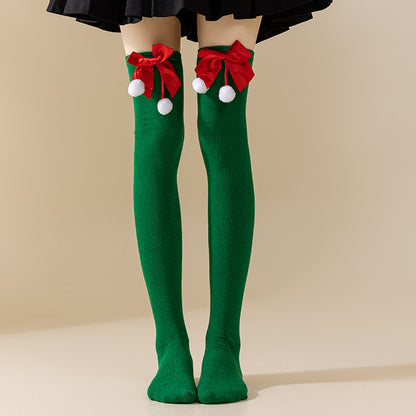 Christmas Socks Women - Overknee Socks - Christmas Knee Socks - Striped Socks - Elf Costume - Santa Claus - Stockings with Bow - Thigh High Stockings - Fancy Dress - Christmas Outfit - Holidays - Long Socks - Christmas Accessories - Multicolor - 5 Pairs - Image 4