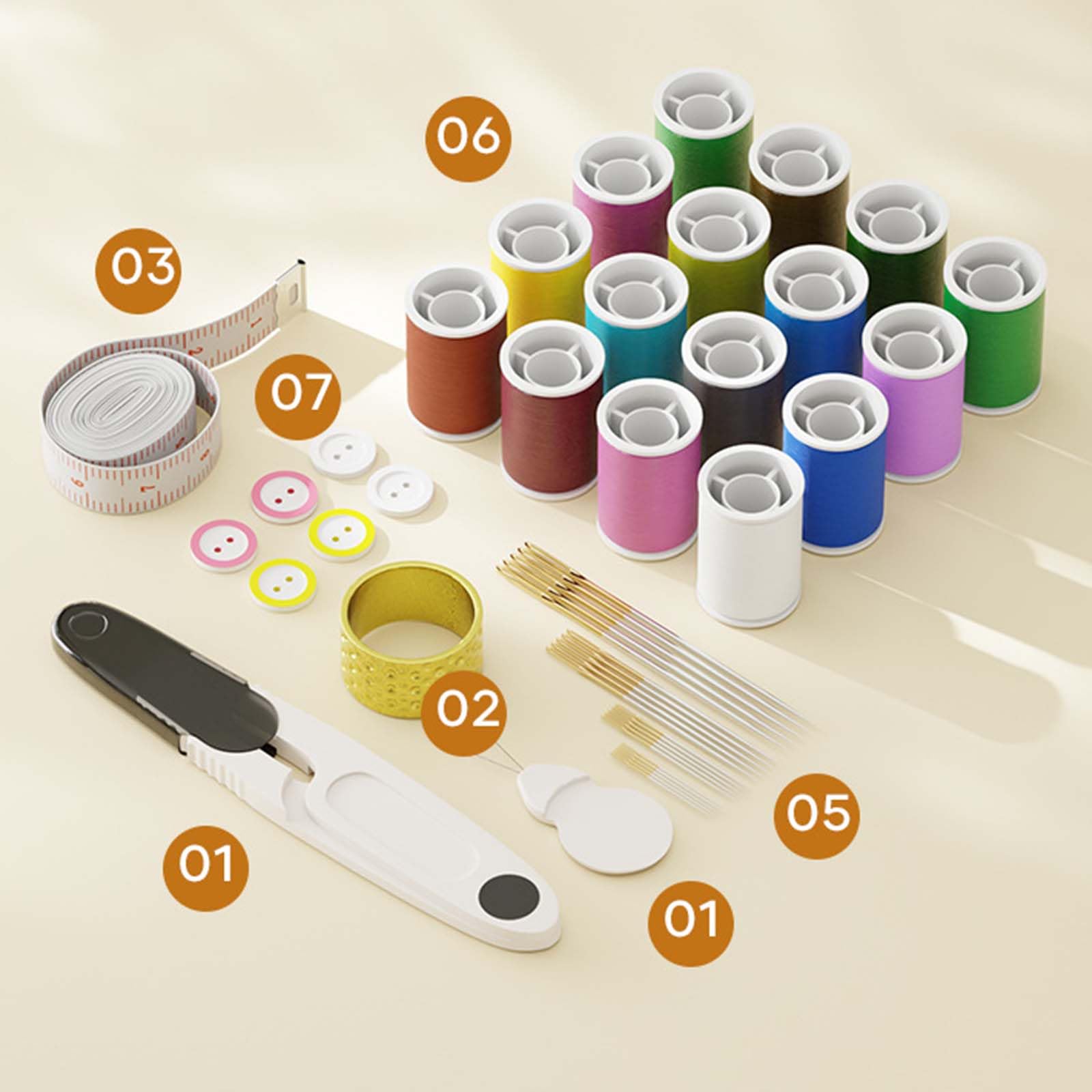Sewing Kit - Sewing Box - Sewing Thread - Sewing Supplies - Haberdashery - Travel Sewing Kit - Sewing Kit - Sewing Accessories - Clothing Repair Kit - Needles and Thread - Needle and Thread - Measuring Tape - Crafts - Sewing Case - Starter Kit - Beige - 1 - Image 3