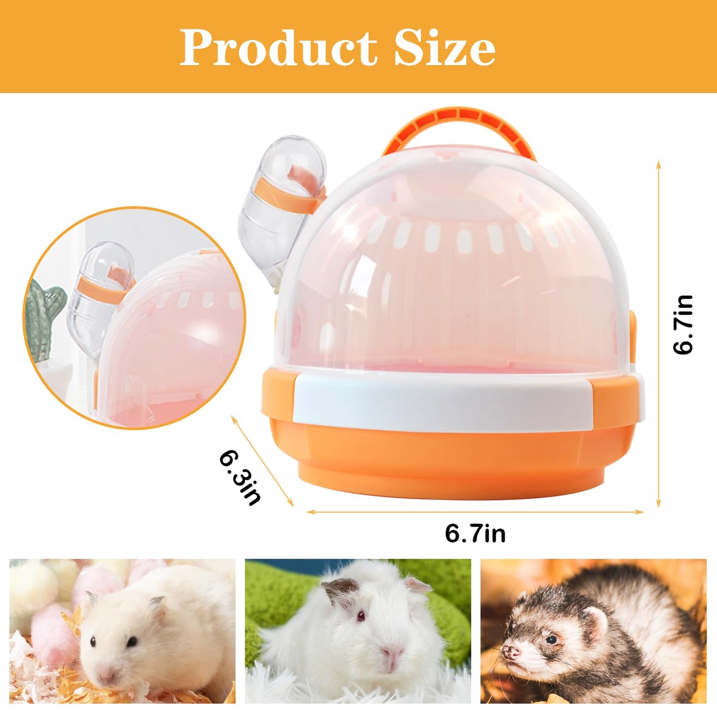 Hamster Cage - Rodent Transport Box - Hamster Cage - Travel Basket - Transport Box - Mouse Cage - Dwarf Hamster - With Drinking Bottle - Gerbil - Guinea Pig - Rat Cage - Portable Cage - Pet Supplies - Orange - 1 Piece - Image 2