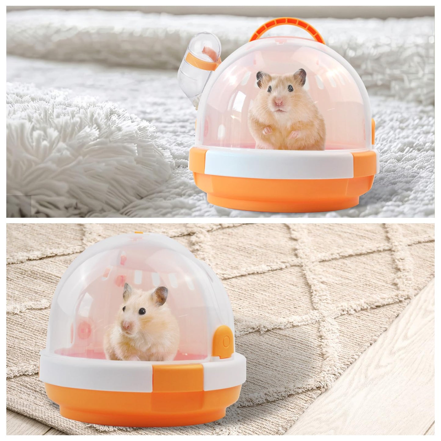 Hamster Cage - Rodent Transport Box - Hamster Cage - Travel Basket - Transport Box - Mouse Cage - Dwarf Hamster - With Drinking Bottle - Gerbil - Guinea Pig - Rat Cage - Portable Cage - Pet Supplies - Orange - 1 Piece - Image 3