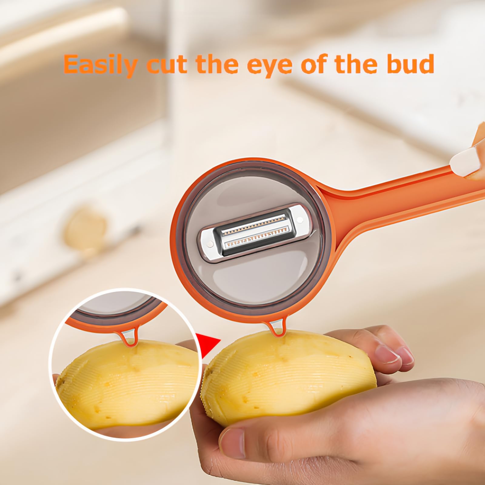 Peeler with collecting tray - Potato peeler - Vegetable peeler - Fruit peeler - Paring knife - Apple peeler - Cucumber peeler - Kitchen utensils - Peeler with container - Kitchen tools - Asparagus peeler - Stainless steel - Peeling knife - Orange - 1 piec - Image 4