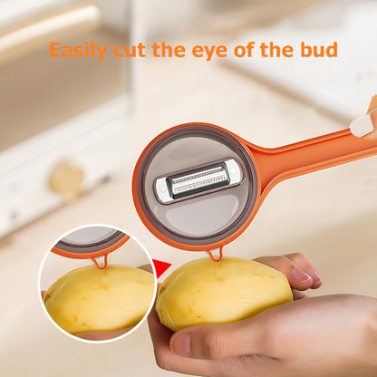 Peeler with collecting tray - Potato peeler - Vegetable peeler - Fruit peeler - Paring knife - Apple peeler - Cucumber peeler - Kitchen utensils - Peeler with container - Kitchen tools - Asparagus peeler - Stainless steel - Peeling knife - Orange - 1 piec - Image 4
