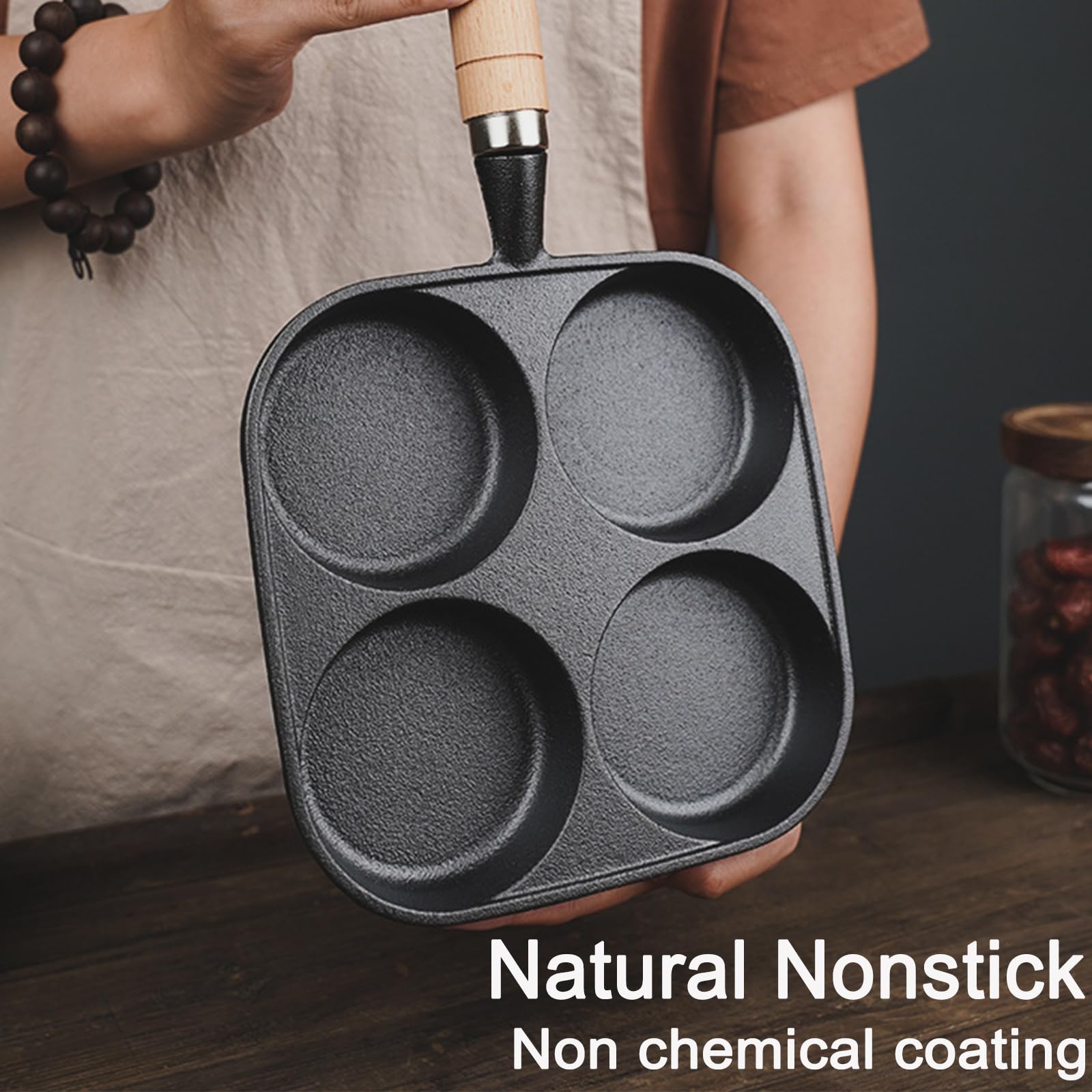 Egg Pan - Poffertjes Pan - Frying Pan - Pancake Pan - Hamburger Pan - 4 Hole Frying Pan - Fried Egg Pan - Induction - Non-Stick Coating - Omelet Pan - American Pancakes - Kitchen Utensils - Compartment Pan - Black - 1 Piece - Image 3