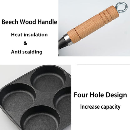 Egg Pan - Poffertjes Pan - Frying Pan - Pancake Pan - Hamburger Pan - 4 Hole Frying Pan - Fried Egg Pan - Induction - Non-Stick Coating - Omelet Pan - American Pancakes - Kitchen Utensils - Compartment Pan - Black - 1 Piece - Image 5